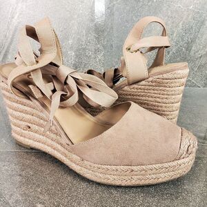 INC Shoes Womens 11 M Maisie Tan Lace-Up Espadrille Wedge Sandals Ankle Wrap Tie